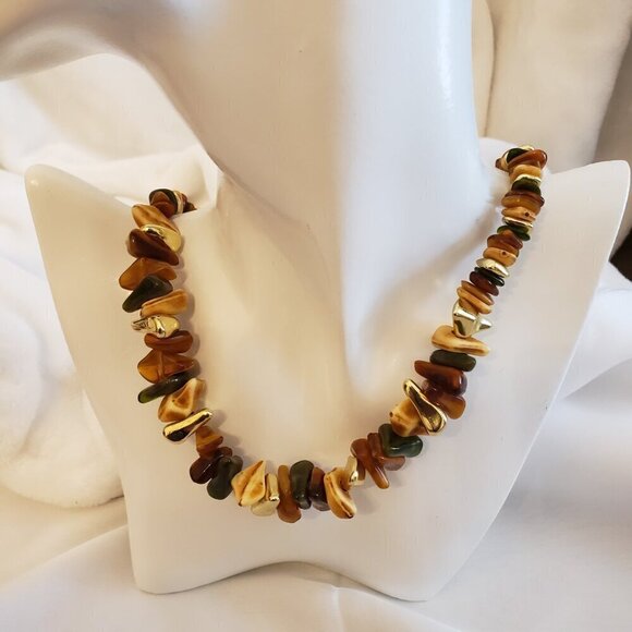 Tiger Eye Polished Gemstone Nuggets/Chips Necklace, 18 Inches - Picture 2 of 7